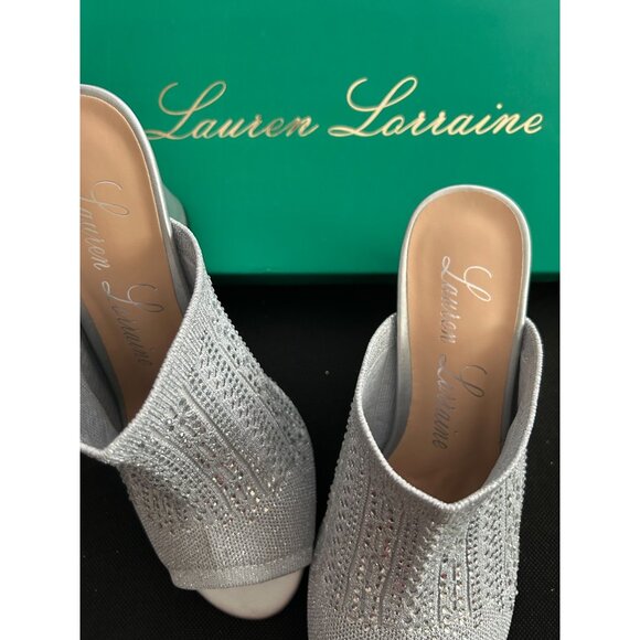 Shoes Fashion Heels Lauren Lorraine Womens Silver Rhinestone Open Toe Size 6.5 - Picture 1 of 11